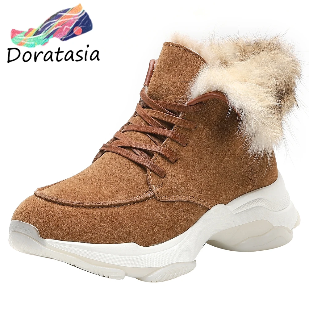 

DORATASIA Brand Winter Warm Sneakers Booties Ladies Genuine Leather Suede Ankle Platform Boots Women 2020 Wedges Shoes Woman
