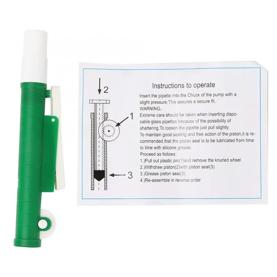 

10 ml Pipette Pump Filler for Disposable Plastic and Glass Pipettes Green lab Pipette Pump