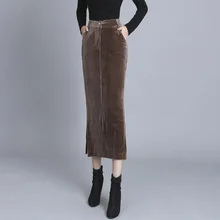 Длинная Вельветовая юбка, Женская юбка средней длины с высокой талией, юбка размера плюс, повседневная женская офисная одежда, Зимняя юбка-карандаш для женщин