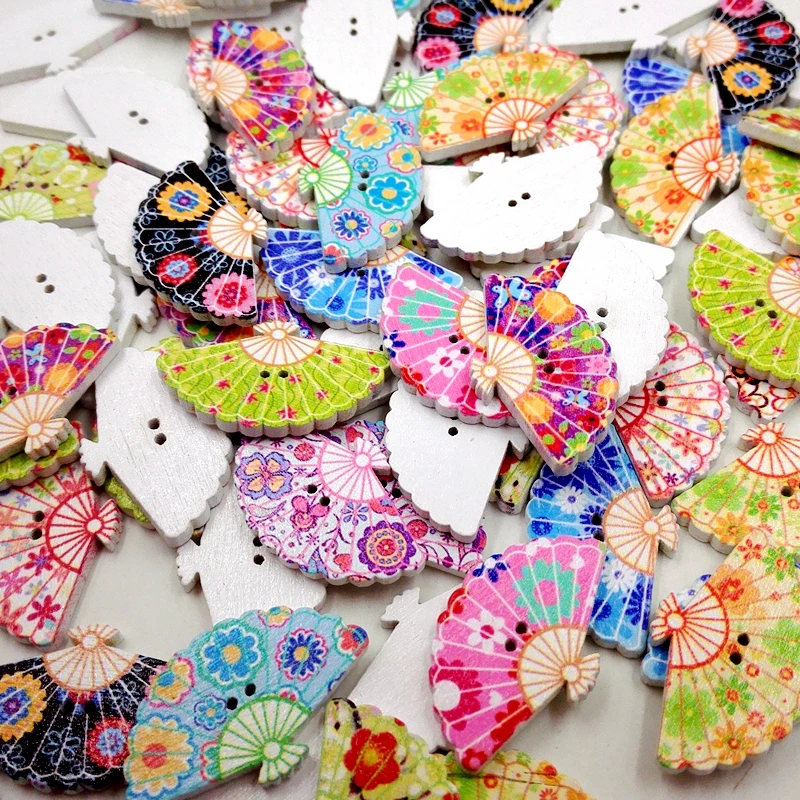 Wholesale 100Pcs Mixed Fan Shape Wood Buttons Embellishments Craft Sewing