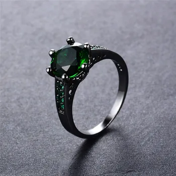 

Luxury Female Green Stone Ring Vintage Big Round Wedding Rings For Women Promise Love Solitaire Engagement Ring