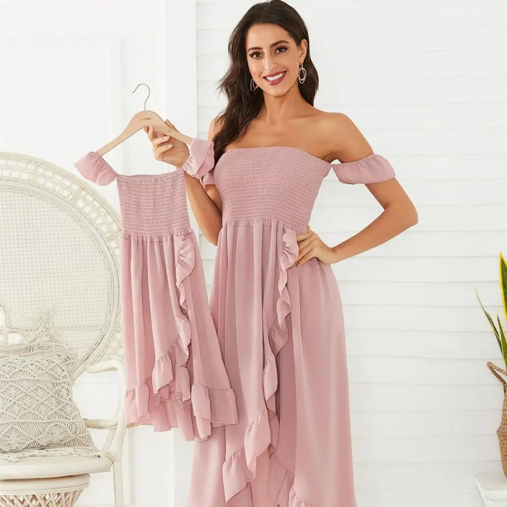 Mother Daughter Dress Ruffle Family Matching Dresses Off Shoulder Mom