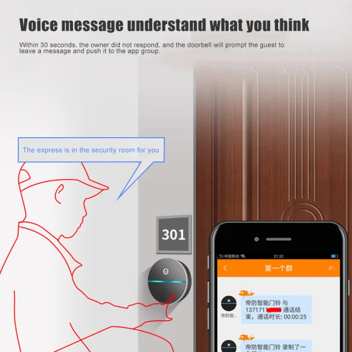 Беспроводной дверной звонок 85 м расстояние приема Поддержка удаленного вызова ответа гость сообщение OD889