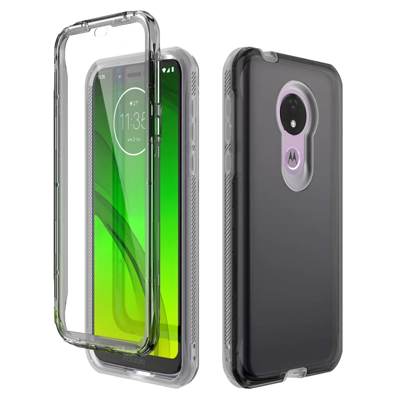 Жесткий чехол на заднюю панель для Motorola Moto G7 power Play, полный Чехол со встроенной защитой экрана, амортизирующий противоударный чехол для Moto G7 Play - Цвет: Черный