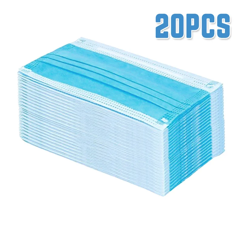 

20 Pcs 3 Layers Disposable Mask Non-woven Face Mask Personal Outdoor Protect Dustproof Healthy Care Masks In Stcok