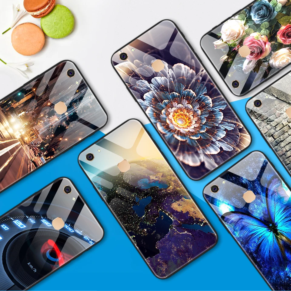 Роскошный чехол для vivo V5 V5S V7 V7 Plus V9 V11i из закаленного стекла крышка для vivo Y75 Y79 Y85 vivo Z3 Мягкий Бампер окрашенный Звездная задняя крышка