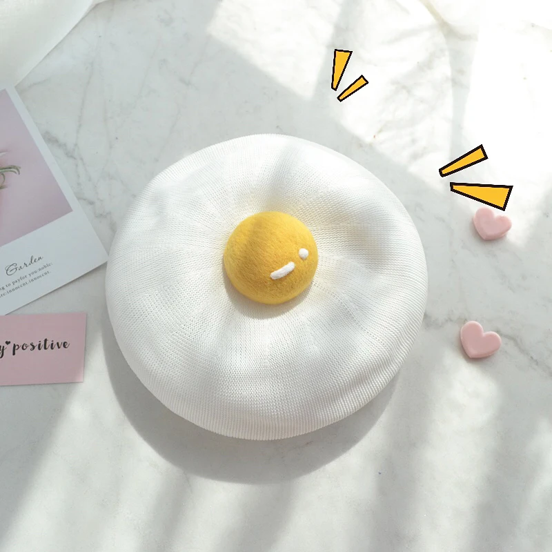 Весенняя и летняя тонкая дышащая Милая японская ручная работа, яичный берет, яичный желток, маляр, мягкая шапка для сестры, подарок для женщин