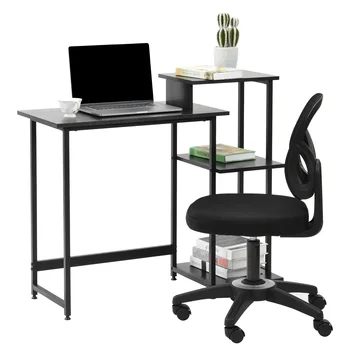 

Gaming Table With 3 Tier Storage Shelves Bookshelf Office Laptop Computer Desk With Steel Frame for Home Workstation Writting