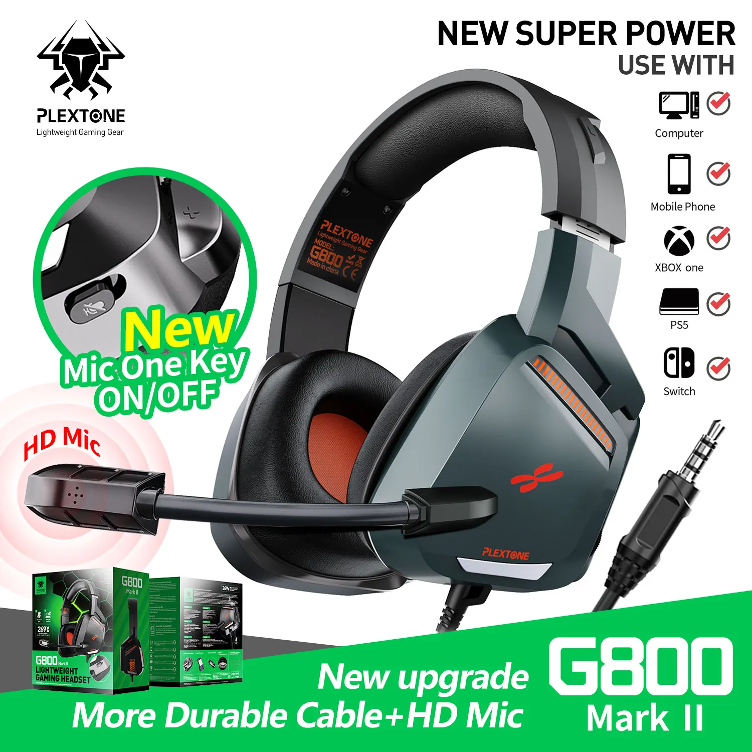 PLEXTONE G800II Gaming Headset Noise Cancelling PC Headphones With Mic