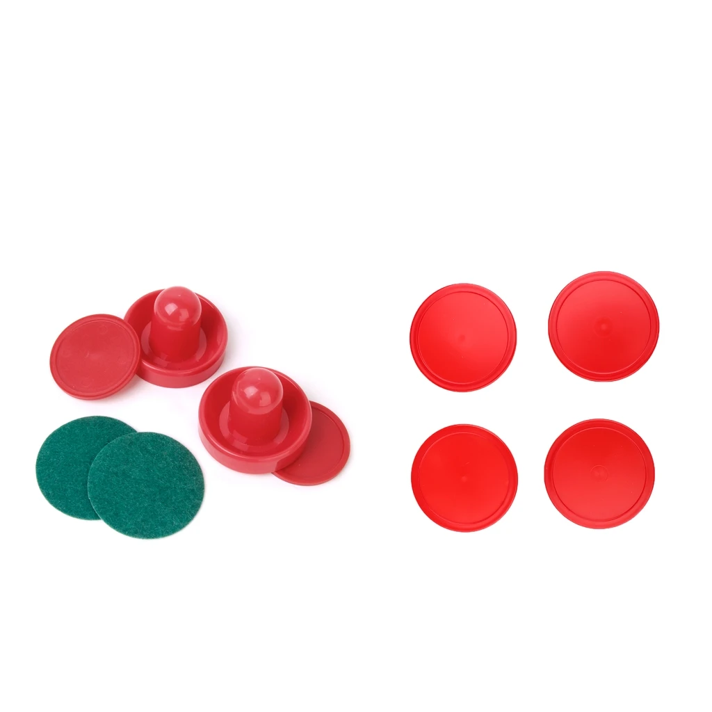 Light Weight Air Hockey Red Replacement Pucks and Slider Pusher Goalies for Game Tables, Equipment, Accessories