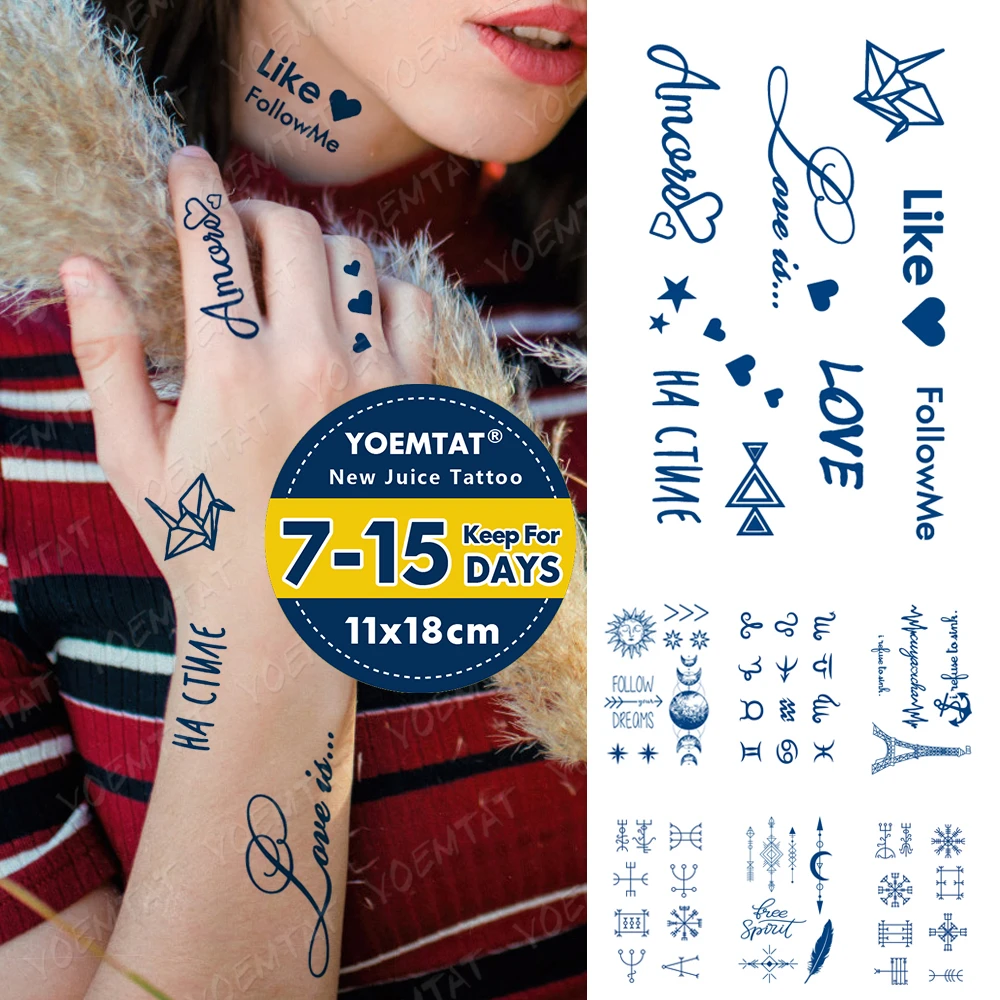 Juice Ink Tattoos Body Art Lasting Waterproof Temporary Tattoo Sticker English Love Text Tatoo Arm Fake Cute Little Tatto Women Temporary Tattoos Aliexpress