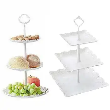 

3 Tier Plastic Cake Stand Afternoon Tea Wedding Plates Party Tableware Bakeware Cake Shop Cake Rack Fruit Food Serving Tool