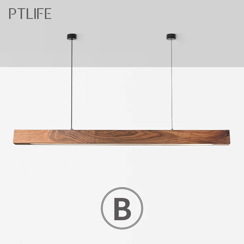 black walnut B Скандинавский стиль, современная простая светодиодная подвеска в виде длинной полоски, Светильники для ресторана, бара, офиса, висячие лампы, столовой, твердой древесины, светодиодные подвесные лампы - Цвет корпуса: black walnut B