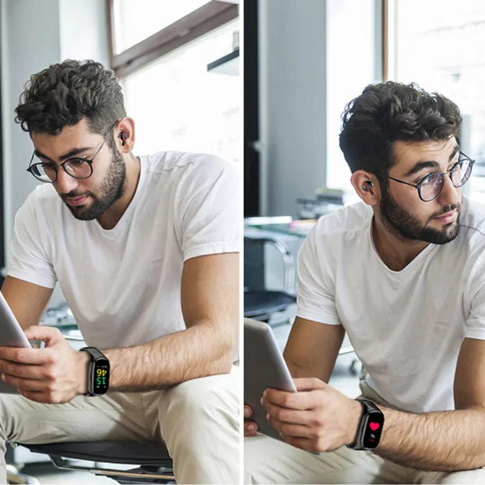 Relógio inteligente tela colorida pulseira duplo bluetooth