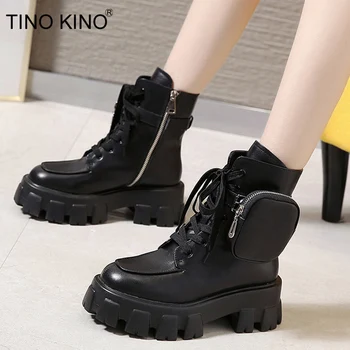 

Women Punk Pocket Ankle Boot Ladies Boots Female Lace Up Combat Runway Buckle Strap Short Boot Woman Platform Fashion Shoes