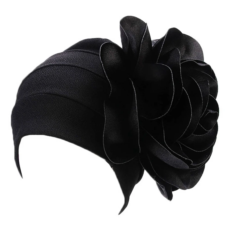 Новая мода женщин цветочные кружева тюрбан шляпа Индии мусульманских Hairnet Кепка chemo шляпка с цветком бини - Цвет: BK