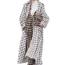 Женский/Дамский кашемировый кардиган, пуховое пальто, длинный твид, шерсть, зима/осень, теплые пальто для женщин, качественные клетчатые пальто для женщин