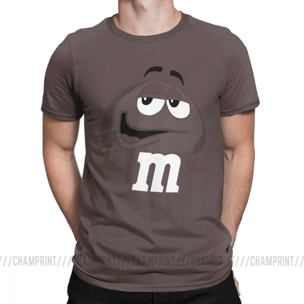 M&M's Chocolate Candy Character Face Tees Short New Fashion T Shirt Men's Pure Cotton Amazing T-Shirt Sleeve Tops Plus Size - Color: Brown