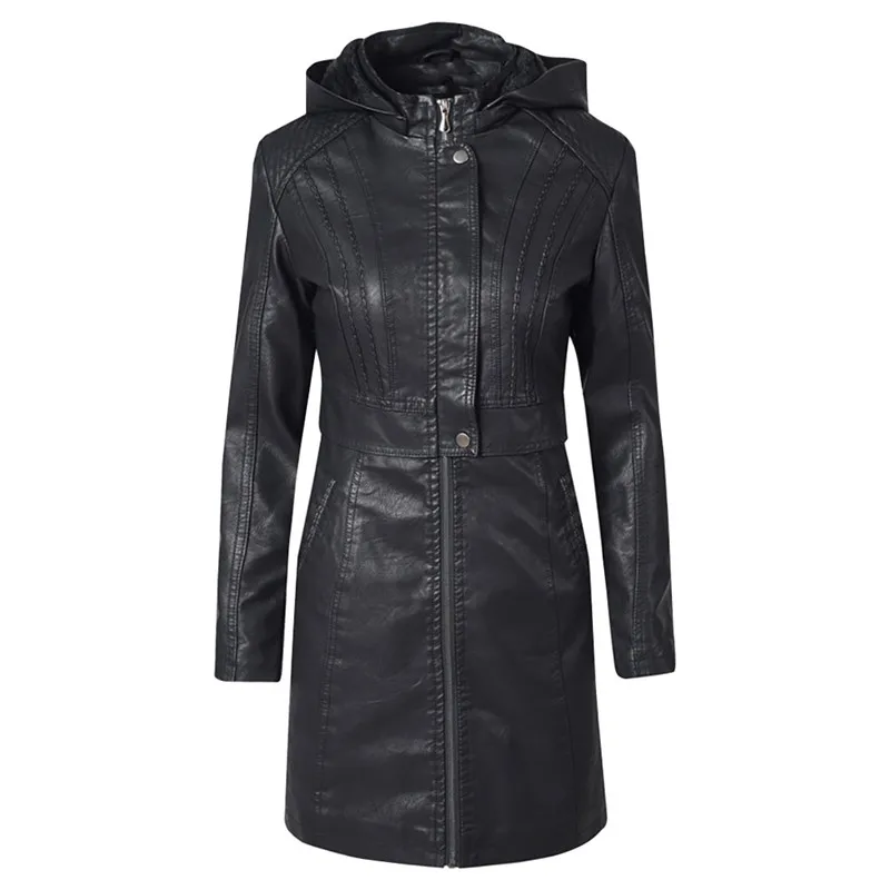 Женская кожаная куртка Chaquetas Mujer, пальто, модная повседневная куртка-бомбер на молнии с капюшоном, осенне-зимнее теплое бархатное пальто 75