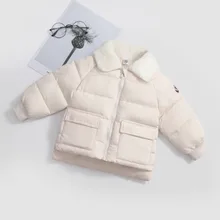 Детский пуховик с хлопковой подкладкой для мальчиков и девочек Хлопчатобумажная Куртка на плотной подкладке для девочек; сезон осень-зима; из шерсти ягнёнка, кашемир Хлопчатобумажная Куртка осень и зима