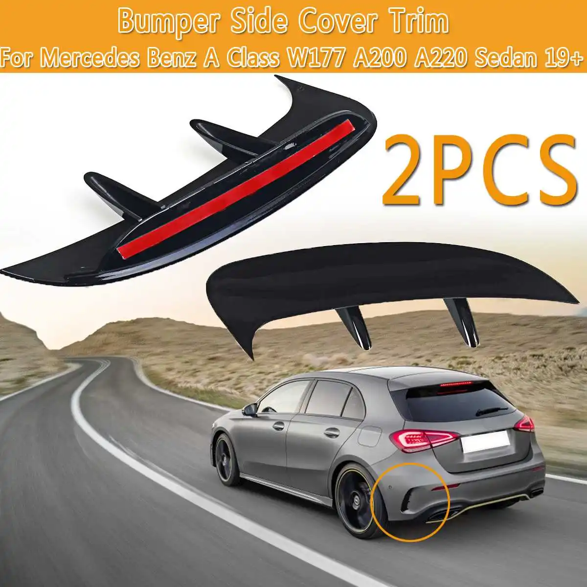 

Car Exterior Body Rear Bumper side Spoiler Canard Stickers Trim Cover For Mercedes for Benz A Class W177 A200 A220 Sedan 2019+