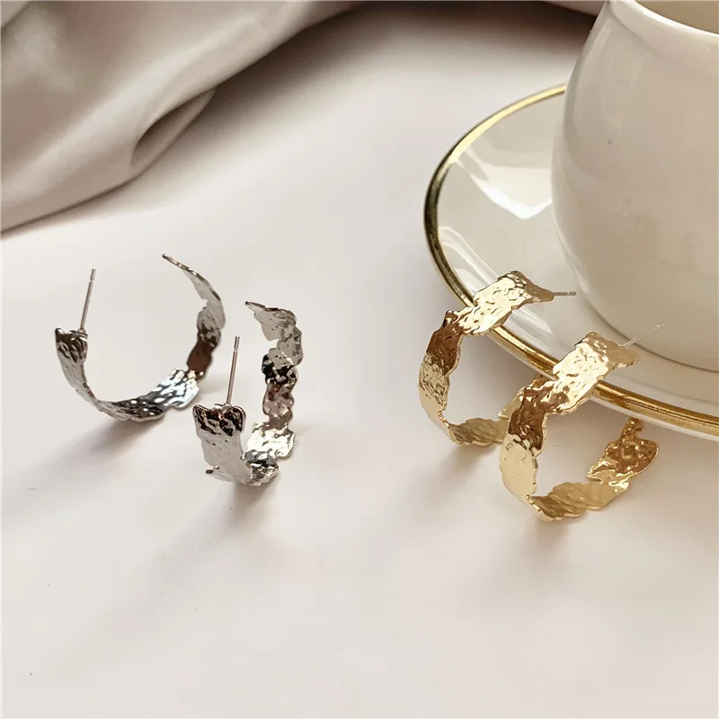 

S925 Silver Needle Korea Elegant Simple Irregular C- Shaped Metal Ear Ring INS Normcore Style Earrings Ear Stud Women's Jewelry