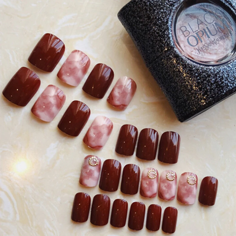 

24pcs New Pearl Frame False Nail Tips Short Full Cover Fake Nails Glue Nail Decorated For Fashion Girls