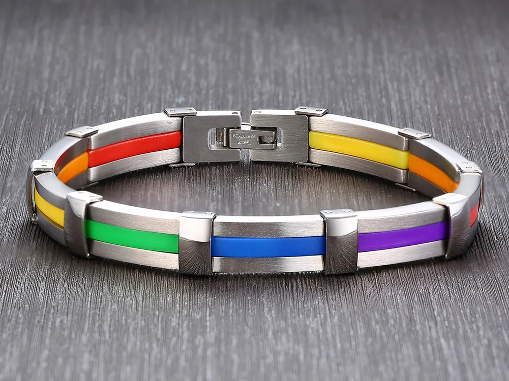 Силиконовые 316L Нержавеющая сталь браслет мужской гей радуга гордости Цвет застежка браслета для Для мужчин Для женщин
