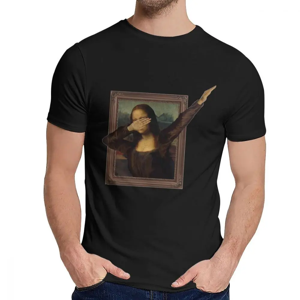 Мужская футболка с круглым вырезом и принтом Mona Lisa La Gioconda с короткими рукавами, Новое поступление для мужчин, топ из натурального хлопка, Лидер продаж - Цвет: Черный