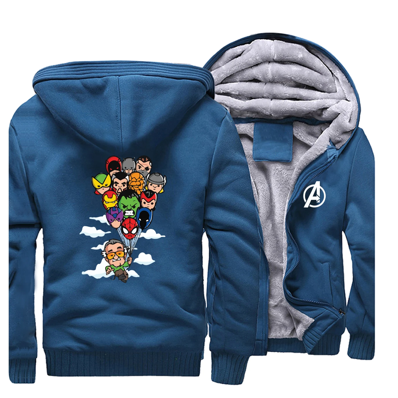 Lake Blue Marvel мультфильм Мстители зимние толстовки модный принт Толстовка Мужская реглан пальто толстая хип хоп Уличная мужская Толстовка - Цвет: Lake Blue