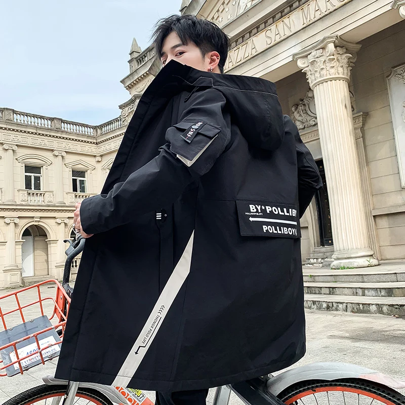 Длинная Куртка мужская с принтом мода Весна Harajuku ветровка пальто Мужская Повседневная Верхняя одежда Молодежный хип хоп кардиган-пончо