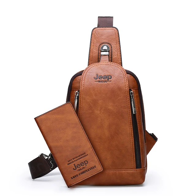 JEEP BULUO Brand Travel Hiking Messenger Shoulder Bags Men's Large Capacity Sling Crossbody Bag Solid Men Leather Bag 881-8888-Orange