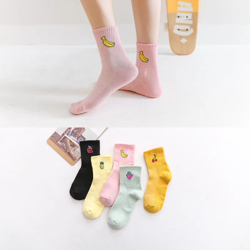 Style 06 5 пар/партия, короткие носки, чулочно-носочные изделия средней длины с милым рисунком, модные спортивные женские носки для колледжа, удобные женские носки - Цвет: Style 06