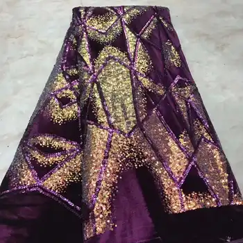 

African French Tulle Lace Fabric Embroidery African Velvet Lace Fabric With Sequins For Nigeria Wedding Party Dresses