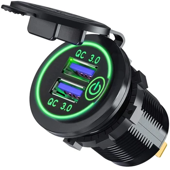 

Quick Charge 3.0 Dual USB Car Charger 12V 36W USB Fast Charger with Switch for Boat Motorcycle Truck Golf Cart Green