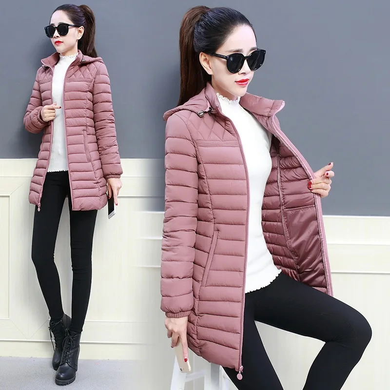 

Cotton-padded Clothes Women's Mid-length Korean-style 2019 New Style Winter Hooded Cotton-padded Jacket Elegant Slim Fit Light W