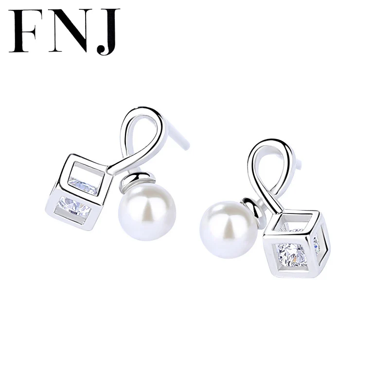 

FNJ creative Earrings 925 Silver Jewelry Original Pure S925 Sterling Silver Stud Earring for Women White Cubic Zircon