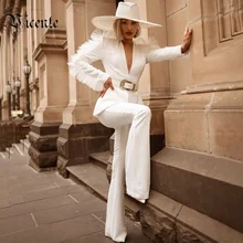 VC,, комплекты из двух предметов, сетчатые, с длинными рукавами, сексуальные, с v-образным вырезом, вечерние, для знаменитостей, штаны, костюм