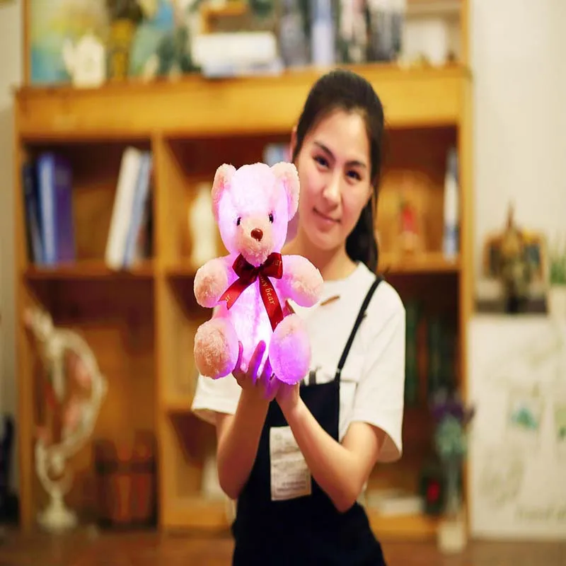 1 шт. сидящий 25 см Kawaii светящийся плюшевый мишка светящийся светодиодный светильник плюшевые игрушки прекрасный укомплектованный лук медведь куклы дети девочки день рождения Gi