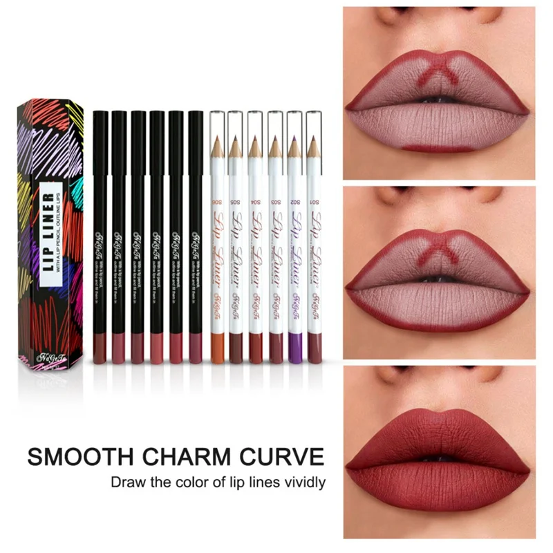 

12 Colors Matte Lip Liner Long Lasting Lipliner Waterproof Lip Pencil Non-stick Cup Lipstick Set Red Lip Nude Makeup Cosmetics