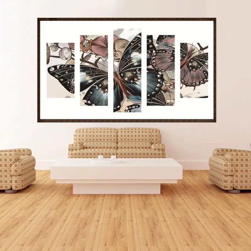 

5D Diamond Painting Kit Butterfly Drill Embroidery Cross Stitch Picture Arts Craft for Home Wall, 5 Panels of Splicing Paintin