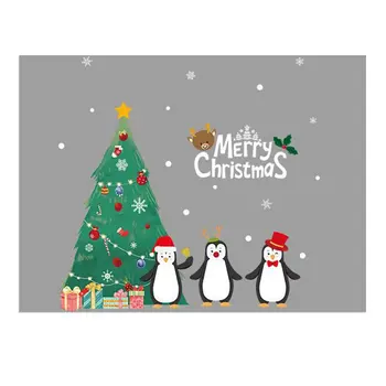 

XL892 Double-Sided Christmas Tree And Penguin Window Decoration Storefront Glass Doors And Windows Removable Wall Stickers