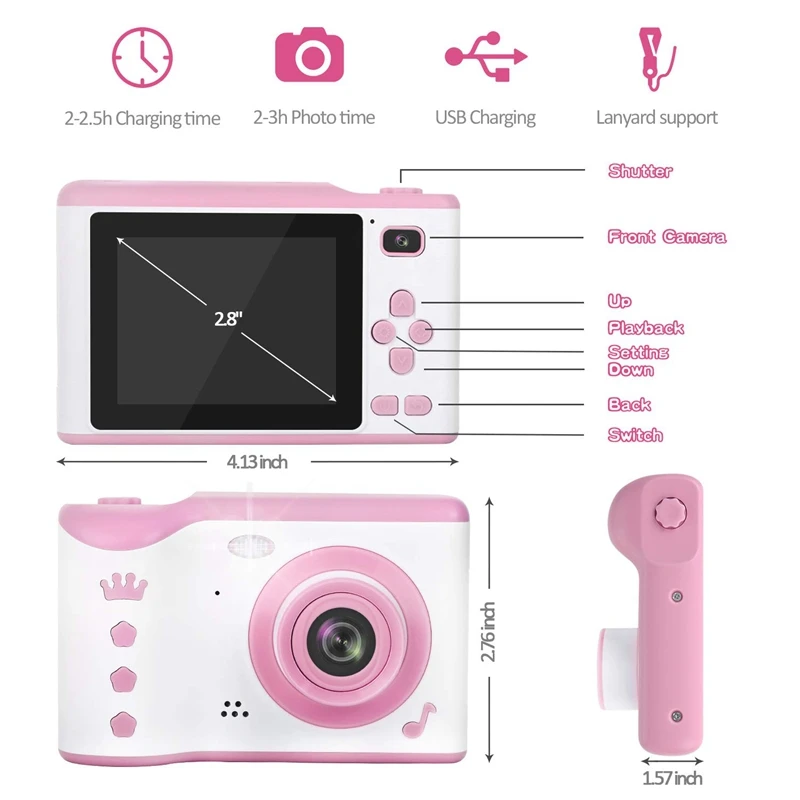 

AABB-Children's Camera Mini Cartoon SLR Sports Digital Camera Dual Lens Rechargeable Children's Camera Without Memory Card