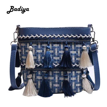 

National Women Messenger Bag Retro Bucket Bag Phone Coin Card Purse Crossbody Bag Personlity Tassel Zipper Design Shoulder Bag
