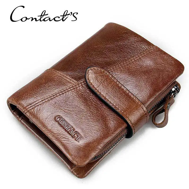

New Casual Men's Genuine Leather Short Wallet Hasp Design Male Card Holder Clutch Purse With Zipper Pouch Wallet Gift For Men