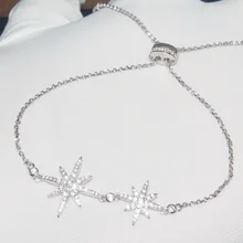 Baoyocn, настоящее 925 пробы, серебристый, черный, розовый, 3 цвета, двойной метеорит, звезды, браслет, кубический цирконий, настраиваемая цепочка, Женские Ювелирные изделия