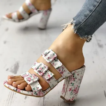 

Sarairis 2020 Hot New Design Square High Heels Summer Slipper Sandals Mules Slip On Concise Pumps Mules Women Shoes