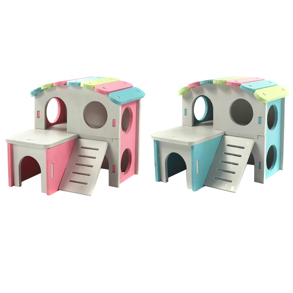 Small Pet Guinea Pig Hamster House Wooden Cabin Climb Play House Cage Toy