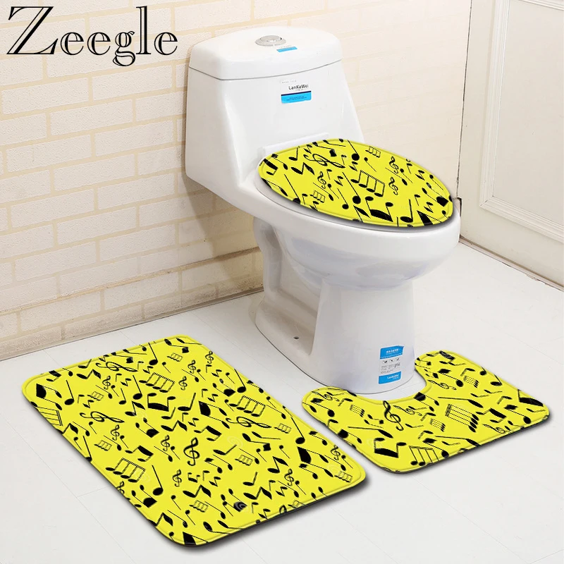 Zeegle Bath Mats Bathroom Carpet Toilet Rug Anti Slip Music Symbol Printed Home Decor Toilet Lid Cover Shower Room Rug Floor Mat