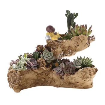 

Resin Artificial Twisted Driftwood Planter Flower Pot Sculpture Succulent Planter Multilayer 3 Pots for Decoration No Plants